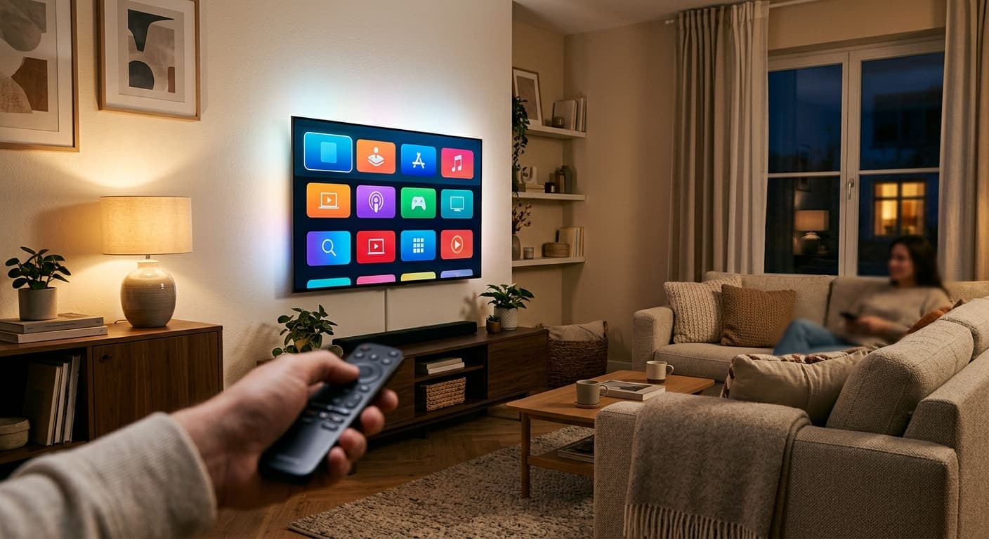 Ingestelde smart-tv met heldere beeldweergave in de woonkamer